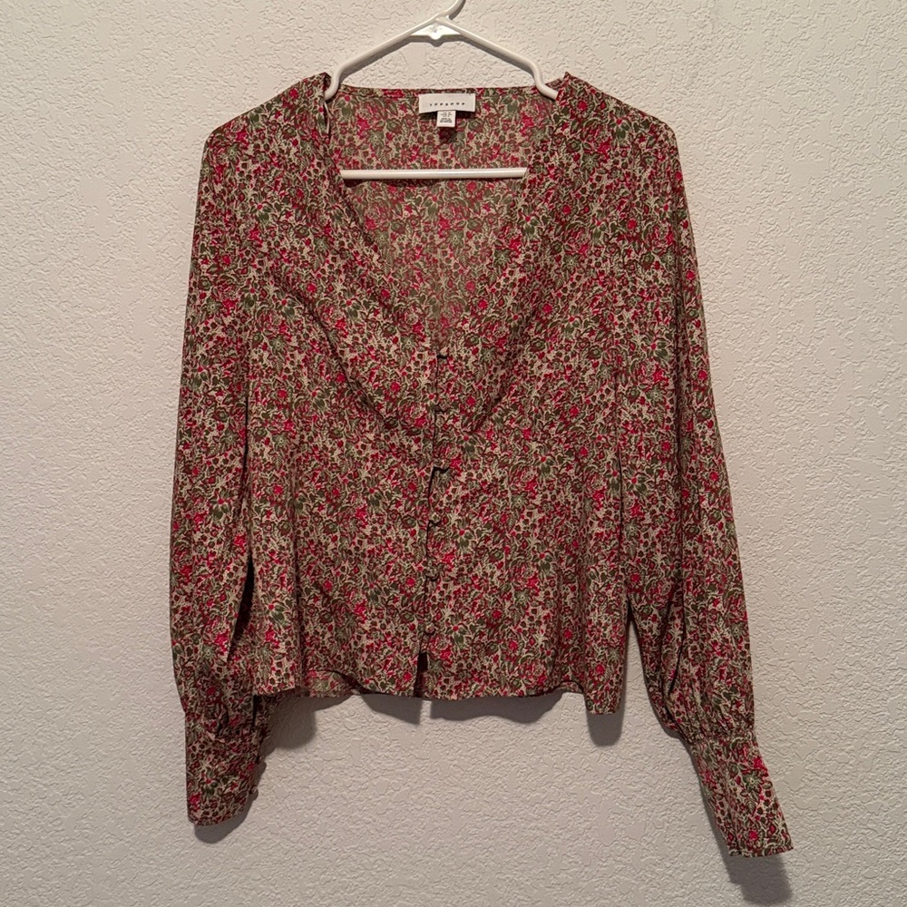 Topshop Floral Blouse - Red and Green